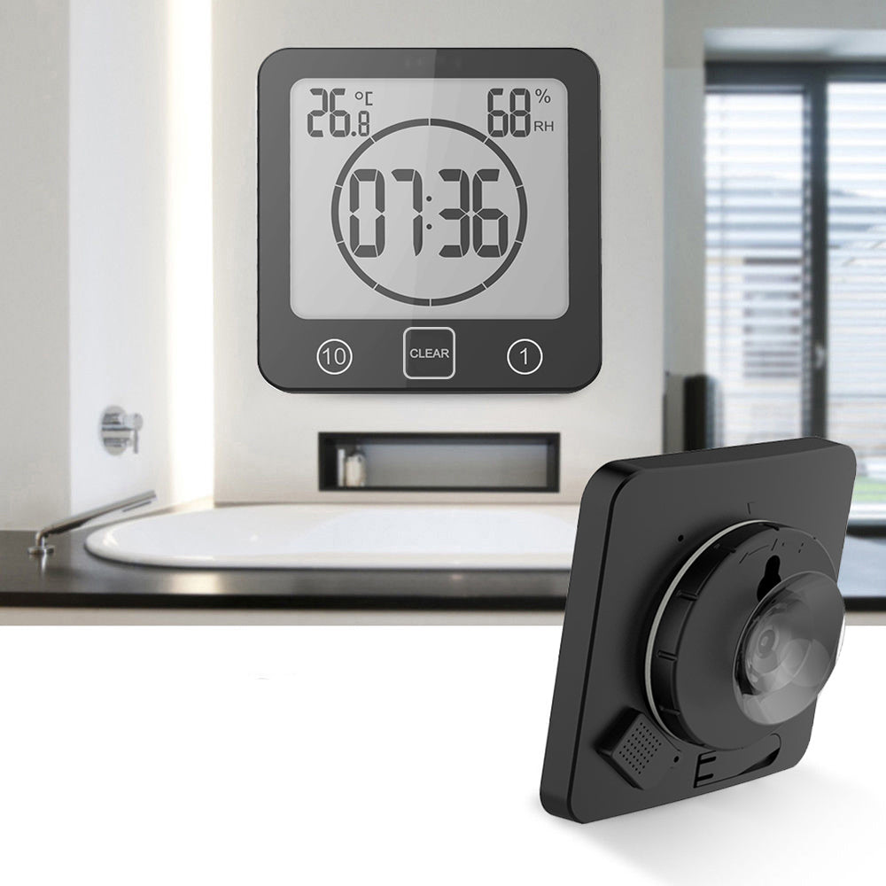 Digital Shower Clock with Timer Water-Resistant Touch Screen Clock Black