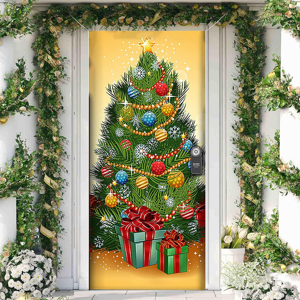 Christmas Door Cover Background Cloth Porch Backdrop Banner for Home Holiday Party Decoration Style 4