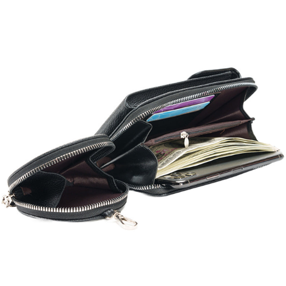 PU Leather Cell Phone Purse Women Small Crossbody Bags Cellphone Wallet Black