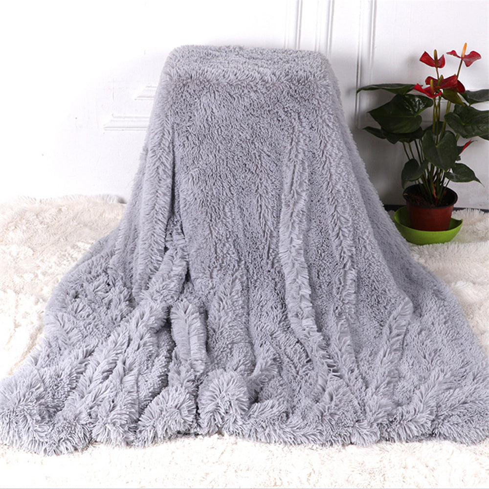 Shaggy Faux Fur Throw Blanket Plush Decorative Couch Sofa Blanket Gray