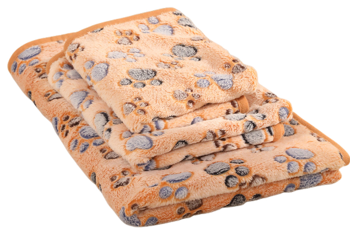 107x75cm Fluffy Fleece Dog Blanket Mat Paw Print Puppy Kitten Throw Blanket -Brown