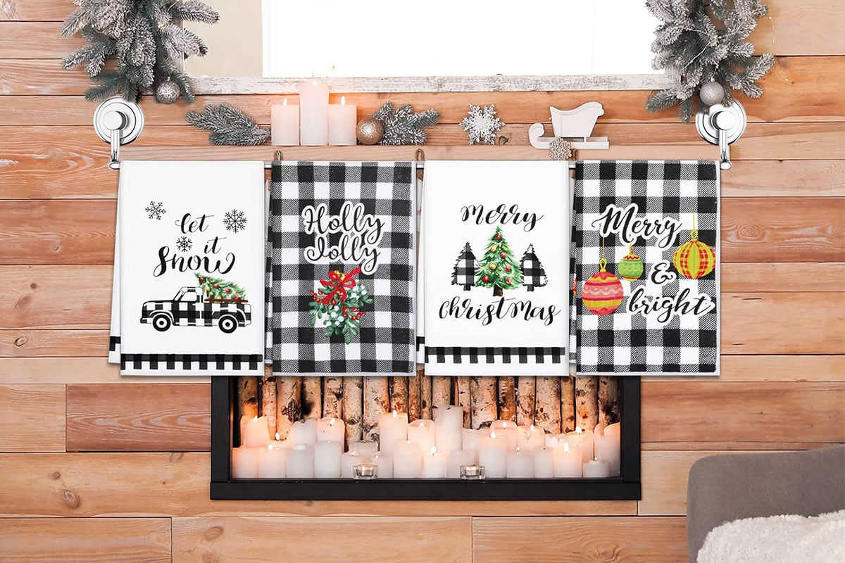 4Pcs Set Christmas Kitchen Towels Grinch Hand Inspirited Towel Merry Christmas Decorative Xmas Absorbent Dish Towels-Style 3