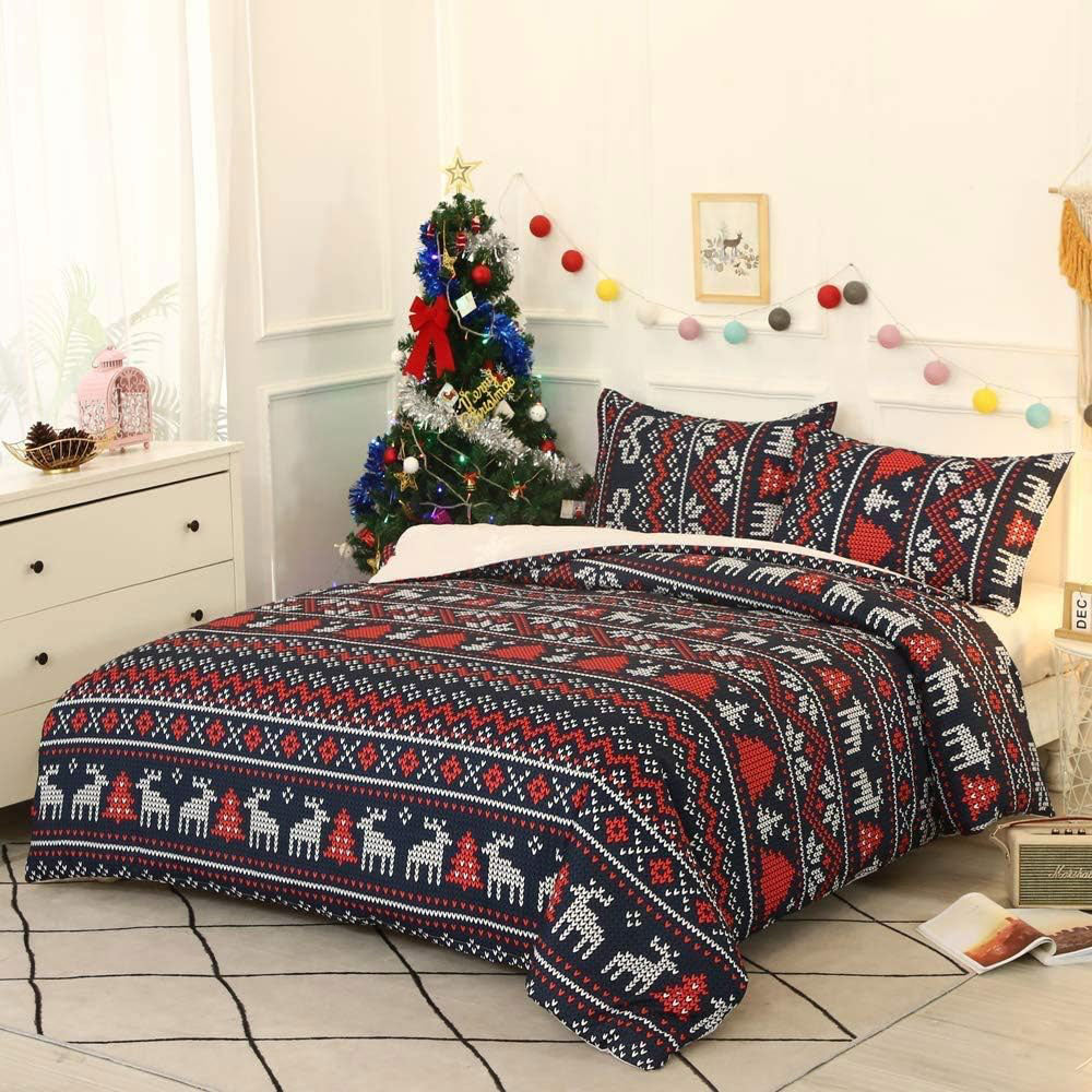 Christmas Pattern Bedding Set Xmas Style Duvet Cover Pillowcase  Home Decor Style 3