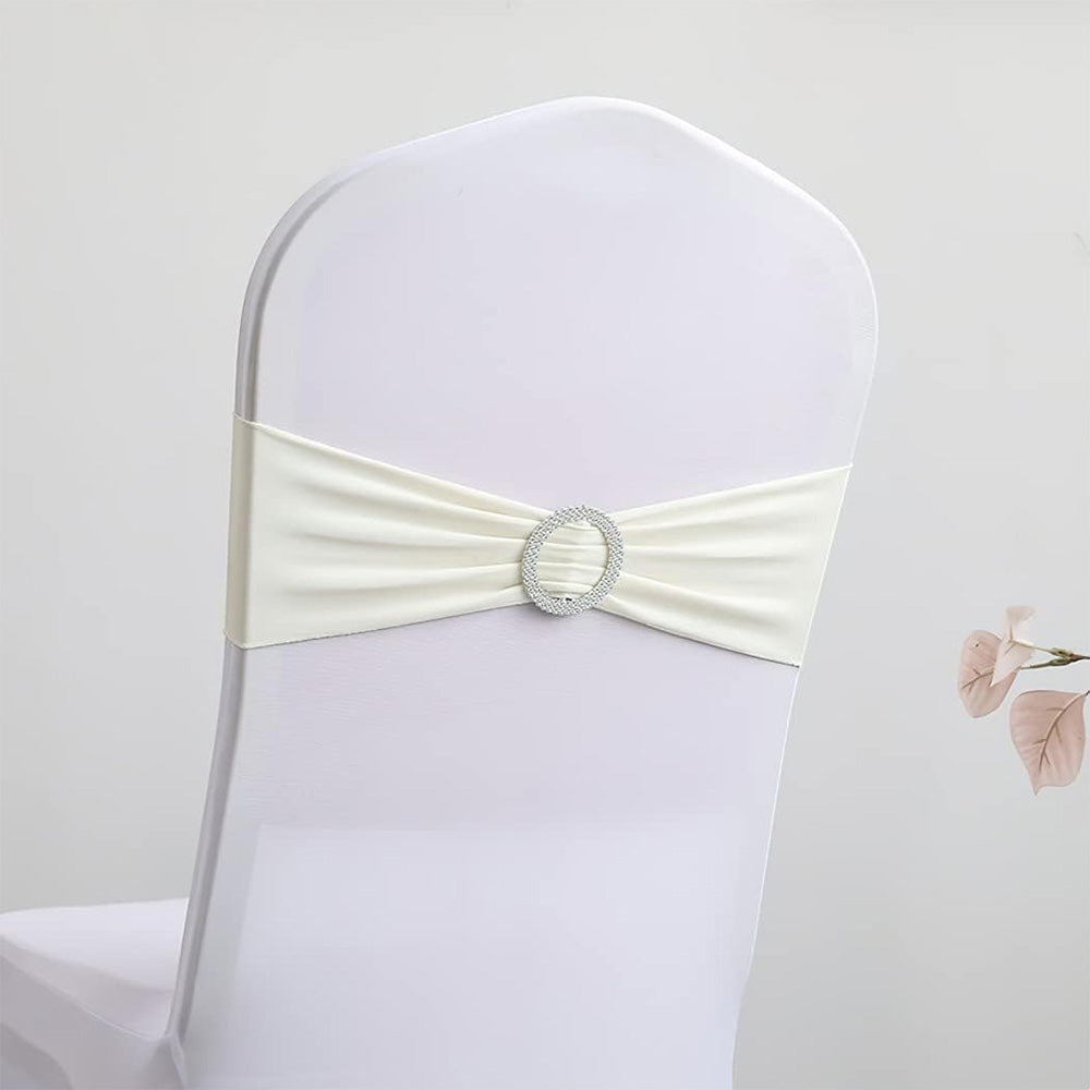 30 Pieces Elastic Chair Sashes Bows with Buckle Spandex Chair Bands - White