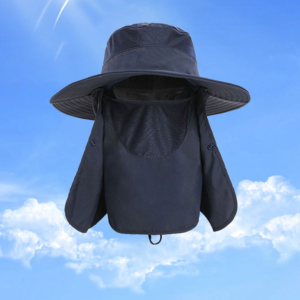 Sun Protection Fishing Cap Wide Brim Hat With Neck Flap And Face Cover-Navy