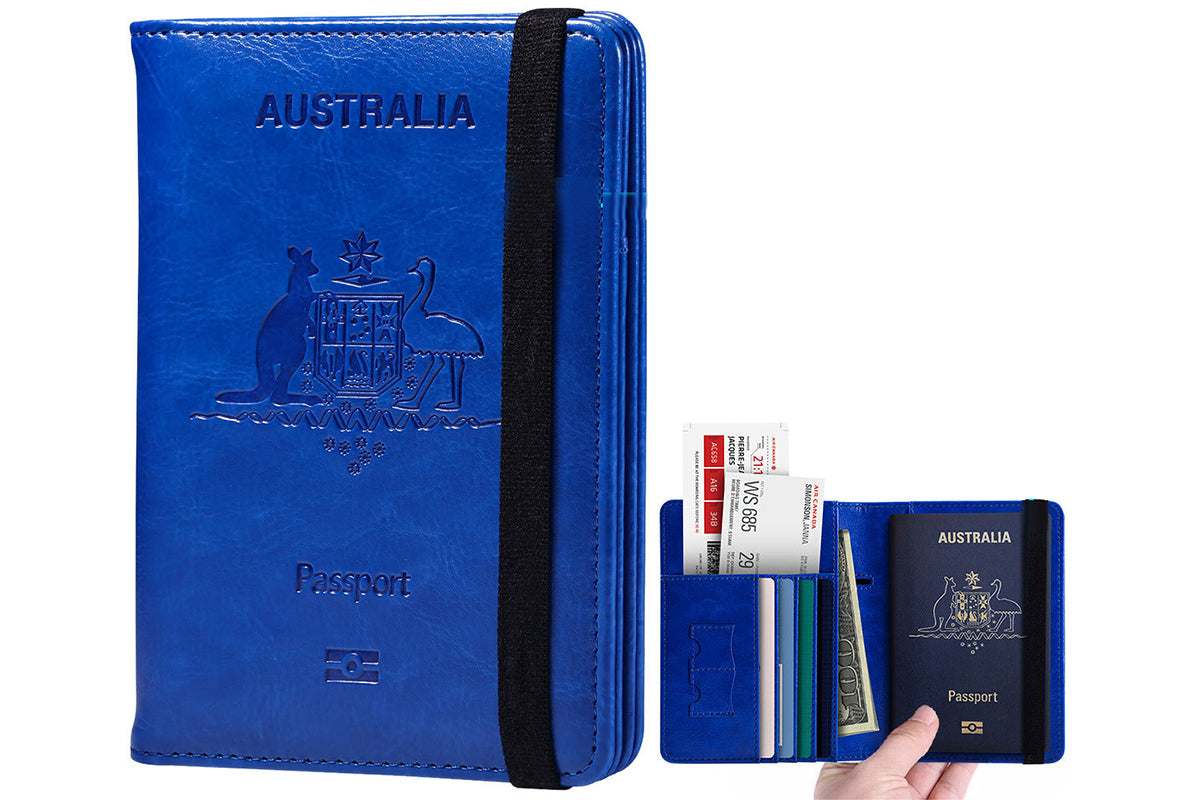 RFID Blocking Passport Wallet Water Resistant Travel Document Organizer -Royal Blue