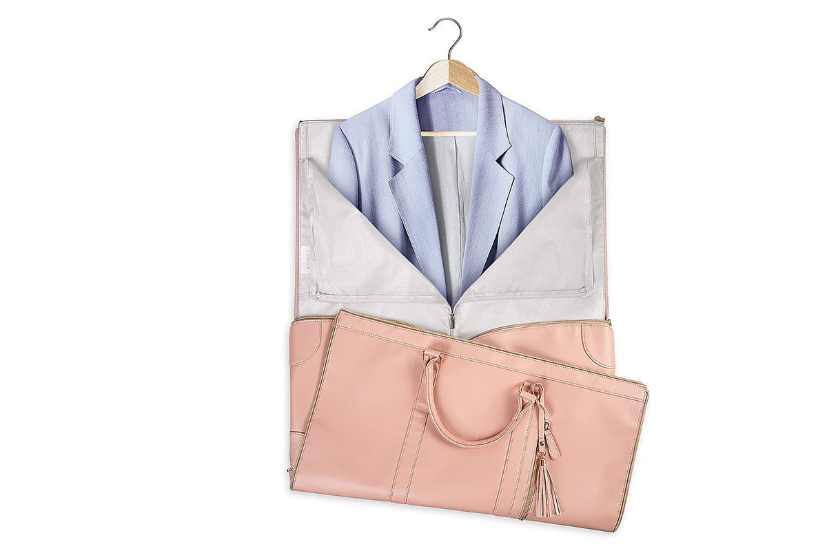 Water-Resistant Garment Duffle Bag Duffle Bag PU Leather Travel Bag -Pink