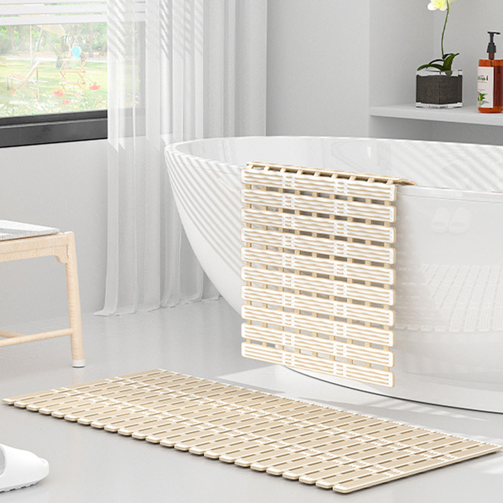 Non-Slip Shower Mat Suction Mounted Bathtub Mat with Drain Holes Beige