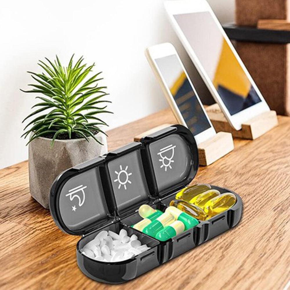 Weekly Pill Box Organizer 7 Days Tablet Storage Dispenser With One Side Large Openings-Black