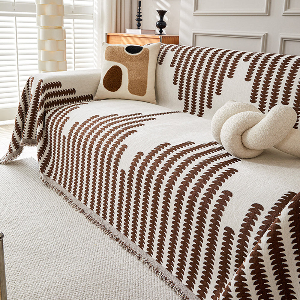 Reversible Sofa Couch Cover Boho Chenille Blanket Coffee