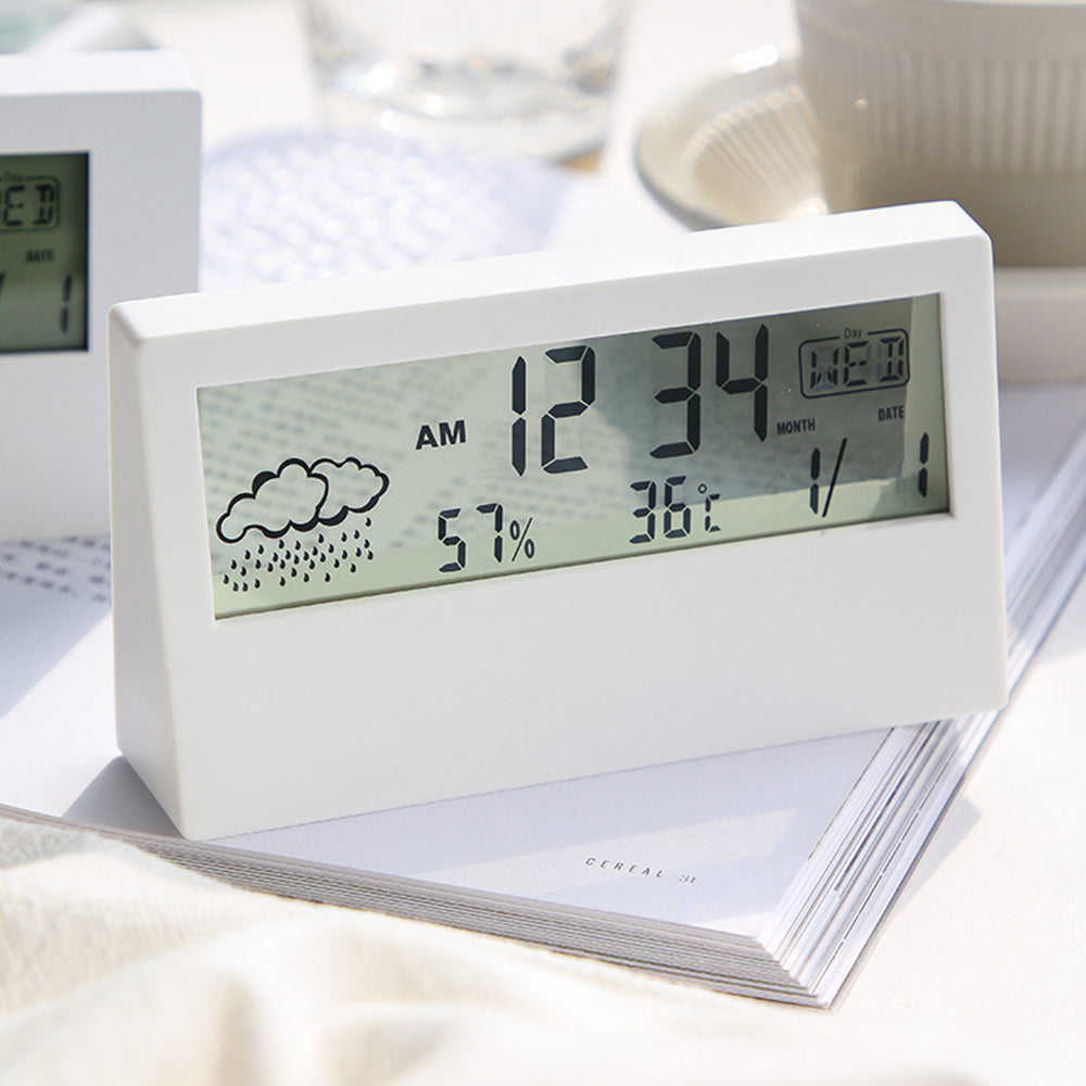Digital Alarm Clock Multifunctional Desk Clock Temperature Humidity Date Weather Display Office Home Decor Transparent Style