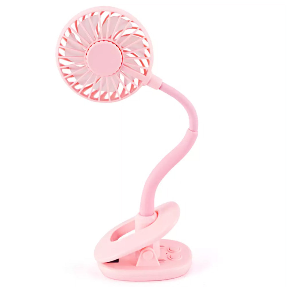 Portable Clip On Lighting Fan Travel USB Rechargeable Desk Pram Car Cooling Fan Pink