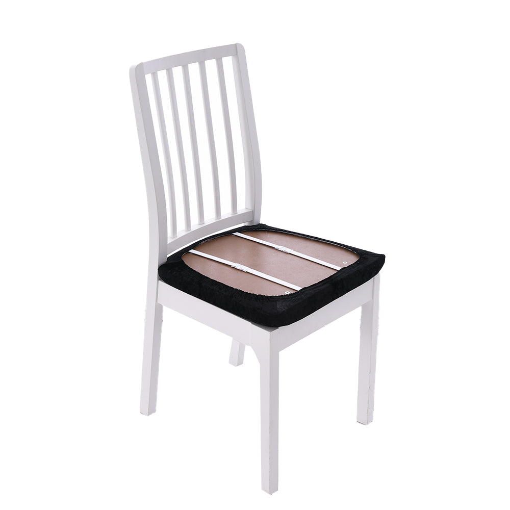2Pcs Velvet Dining Chair Seat Covers Stretch Chair Seat Cushion Cover -Black