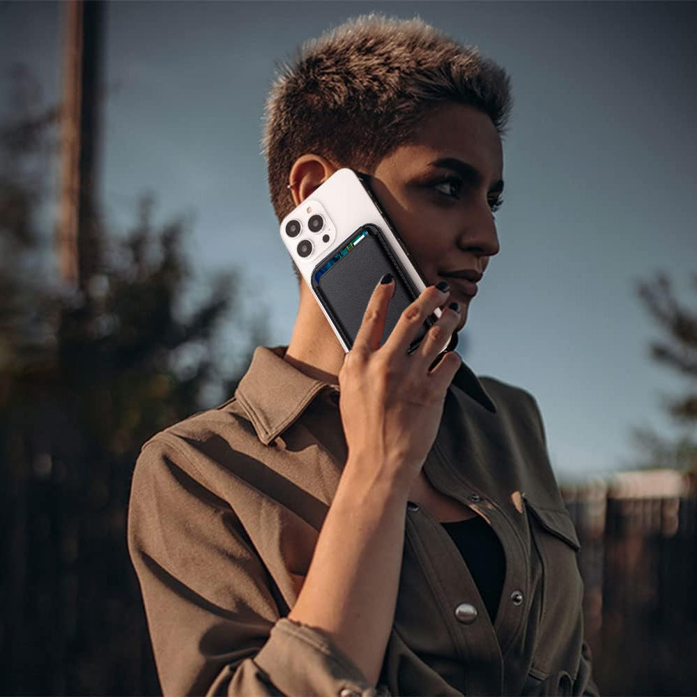 For iPhone Adjustable Magnetic Phone Stand PU Leather Wallet for iPhone 15/14/13 Series Black