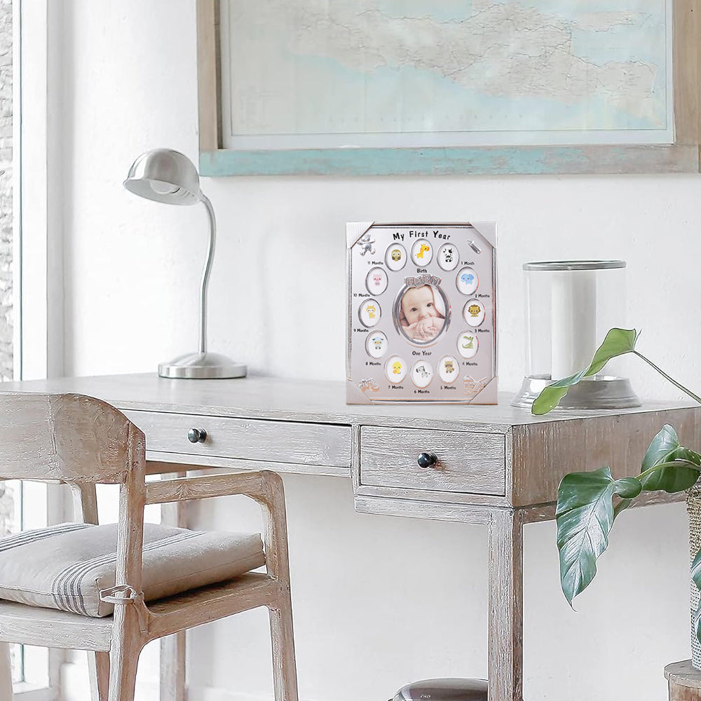 Baby's First Year Picture Photo Frame Newborn Baby Shower Gift Silver