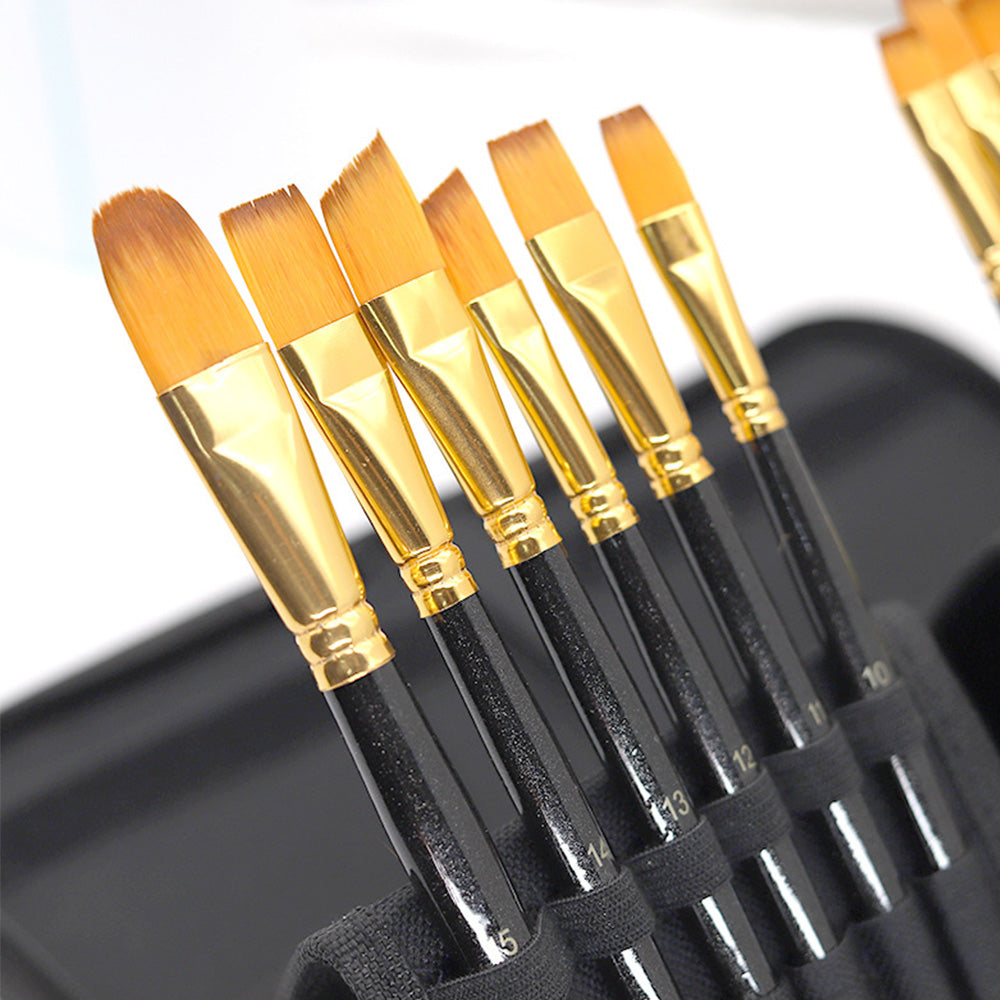 15Pcs Set Artist Paint Brushes with Sponge Brush for Watercolour Oil Painting Black