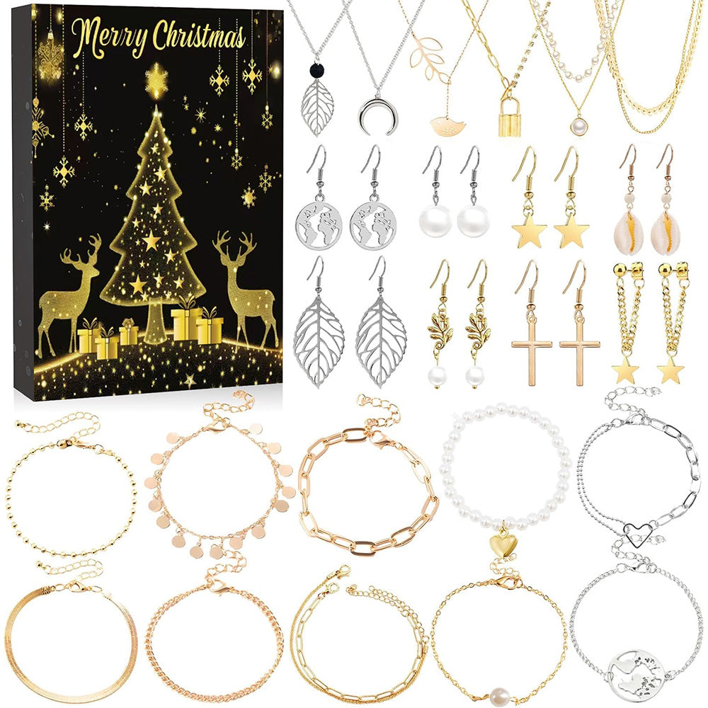 24 Days Jewerly Countdown to Christmas Calendar Xmas Necklace Earrings Bracelet Advent Calendar Surprise Box Style 1
