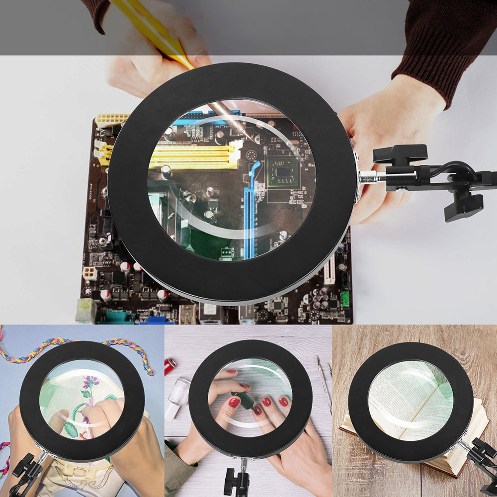 5X Magnifying Lamp 3-Color Adjustable Reading Light for Close Work Repair Black