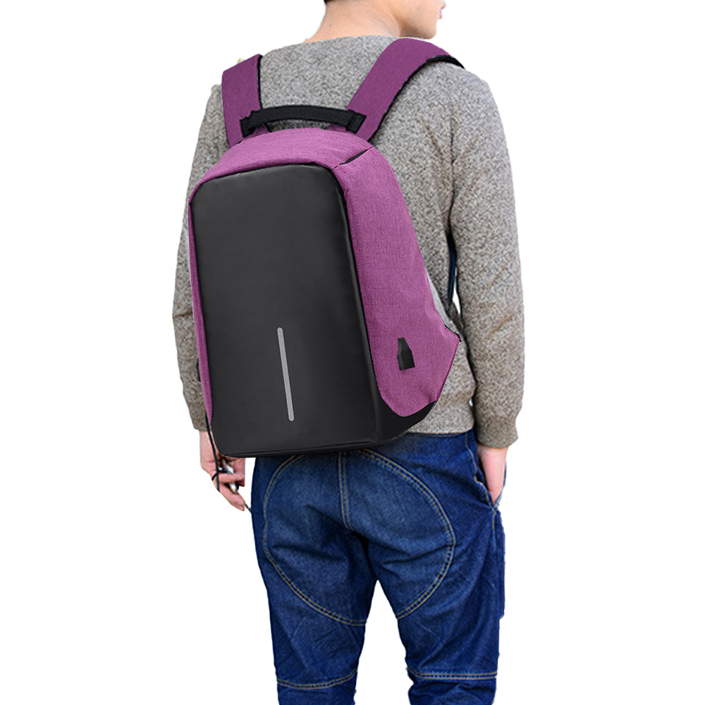 Anti-Theft Backpack School Travel Laptop Bag with USB Charging Port Purple