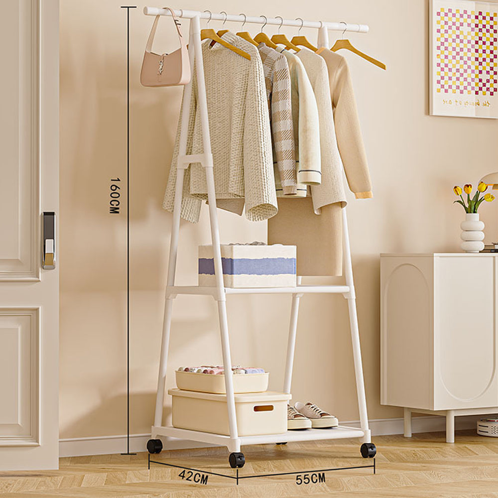 Free Standing Clothes Rack with Wheels and Shelf-White
