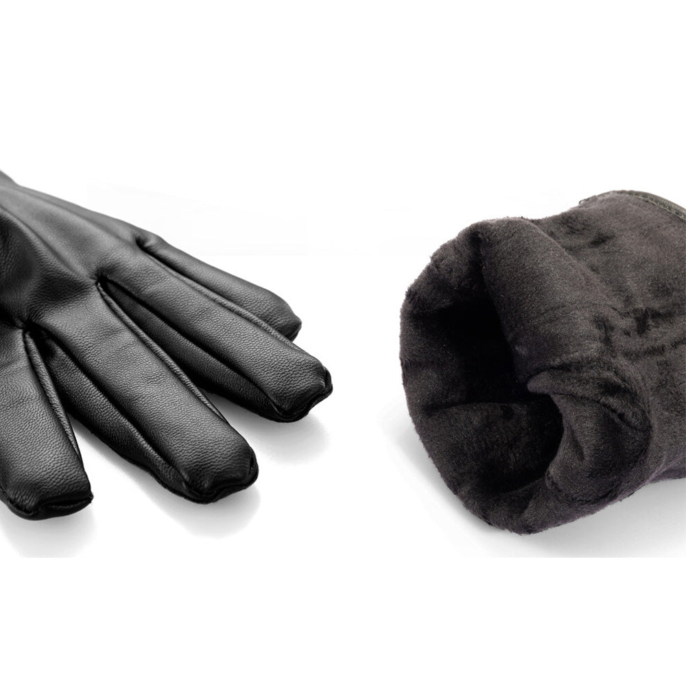 Pair of Women Winter Gloves Touch Screen Driving Warm PU Leather Gloves Style 1
