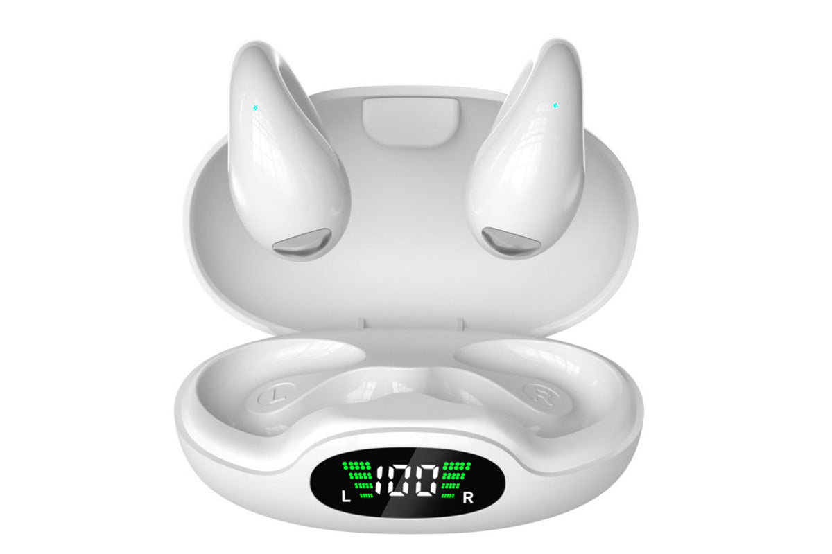Open Ear Earbuds Ergonomic Clip-On Earbuds Bone Conduction Over-The-Ear Headphones-White