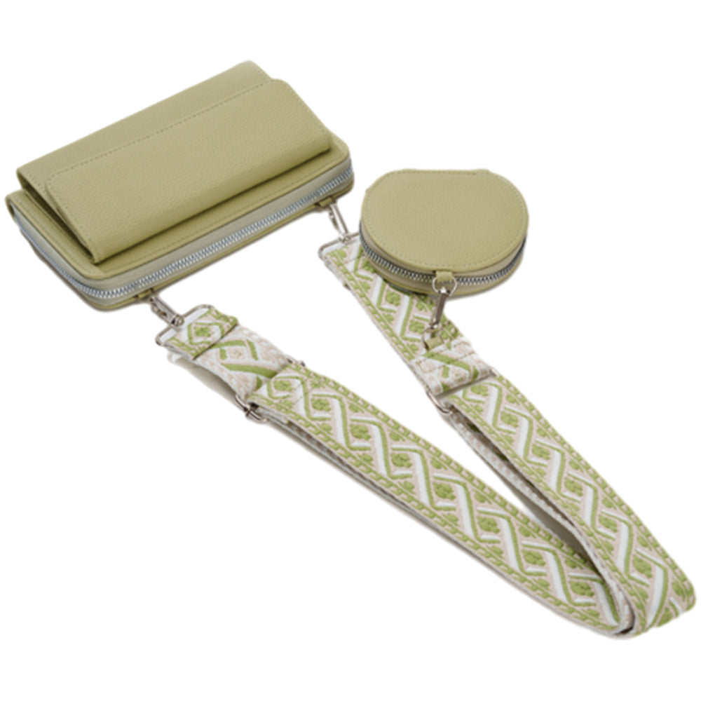 2Pcs Set PU Leather Trendy Bags Woman Travel Cross Body Bag with Coin Pouch Green
