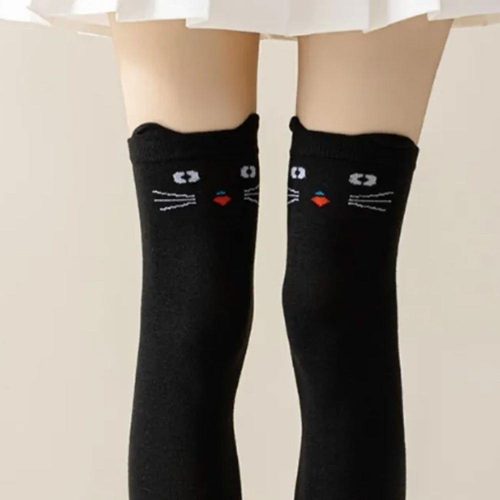 Pair of Cat Shape Warm Thigh High Over Knees Stockings Long Socks for Girls Black