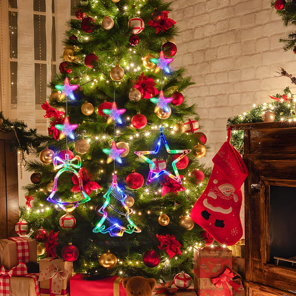 3Pcs Christmas Window Hanging Lights Battery Powered LED Sucker Lamp Indoor Decor Multi Color