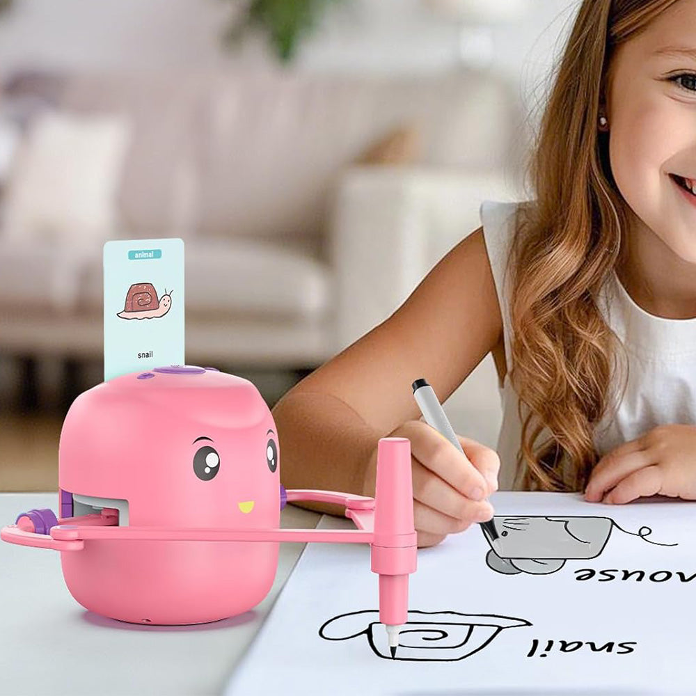 Interactive Educational Drawing Robot with 100 Cards Voice Interaction Learning Toy Pink