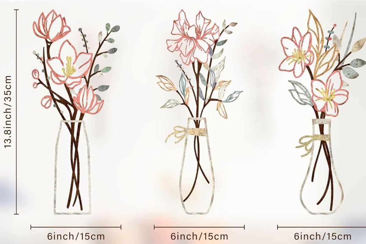 3Pcs Metal Flowers Wall Art Wall Decor Sculptures Hanging for Kitchen Living Room -Pink Flowers