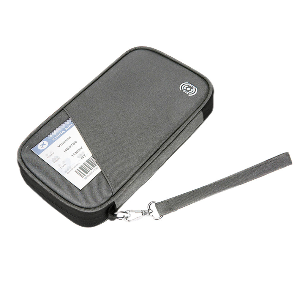 RFID Blocking Passport Holder Family Travel Card Organizer With Zipper Grey