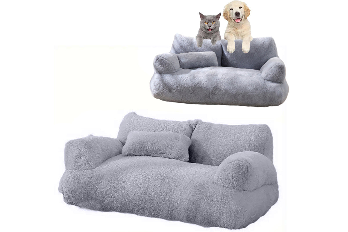 Pet Couch Bed Winter Warm Plush Nest Washable Fluffy Sofa Bed For Cats And Dogs-Gray-XL