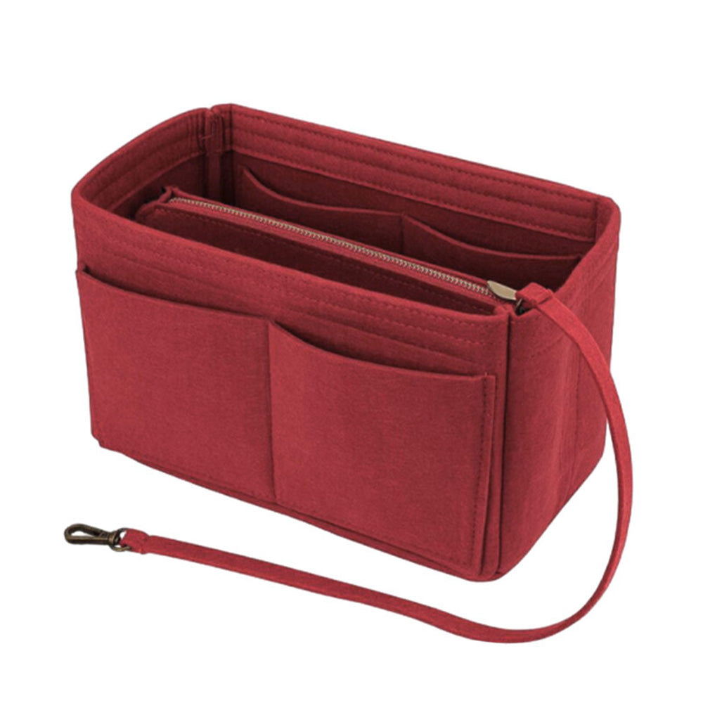 Thick Felt Tote Bag Organizer Insert with Multiple Pockets -Wine Red