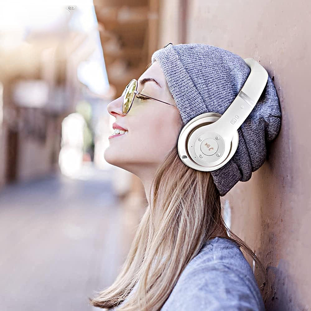 Wireless Bluetooth Headphones Foldable Over Ear Stereo Headsets with Built-in Mic White