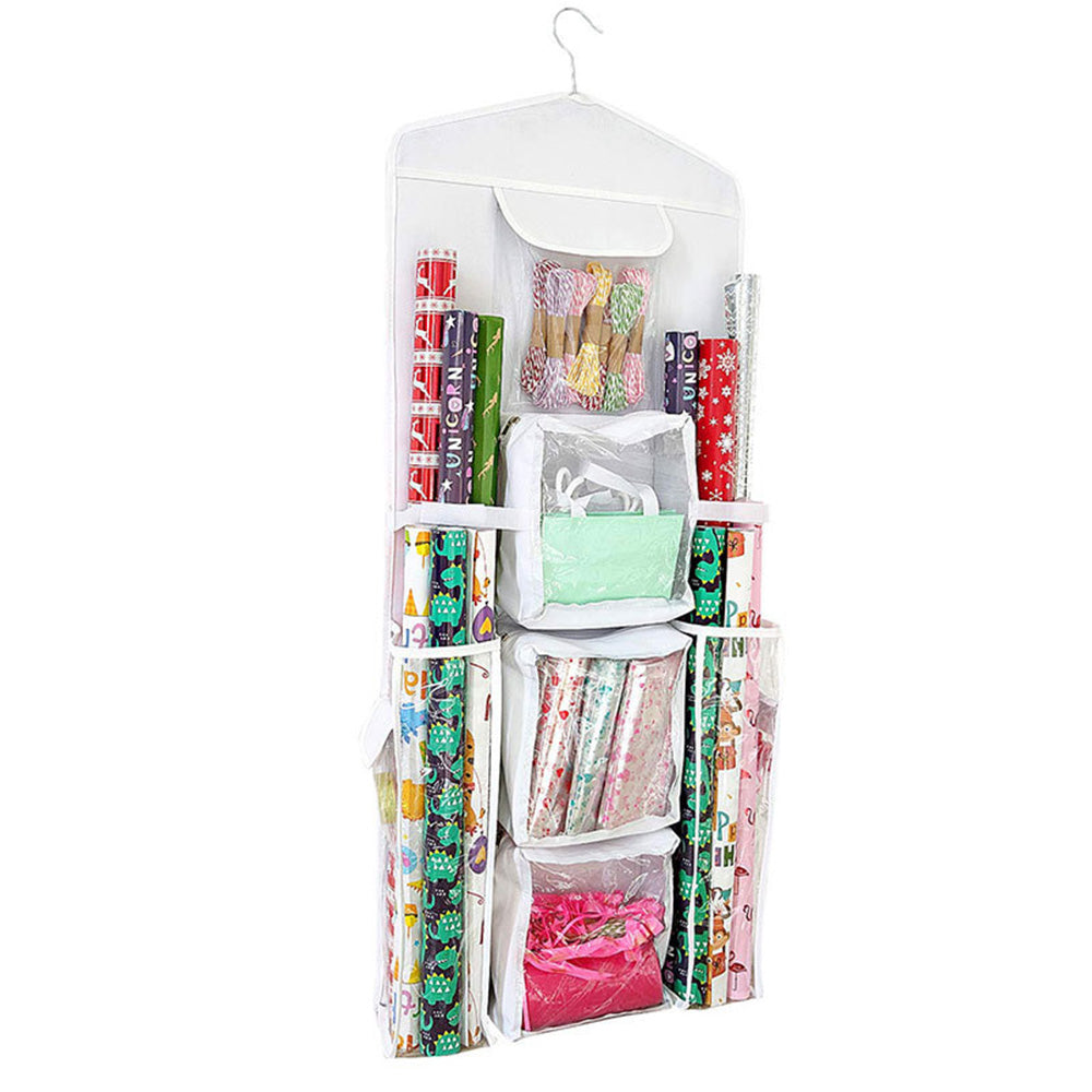 Hanging Wrapping Paper Storage Bag Double-Sided Gift Wrap Organizer Holder White