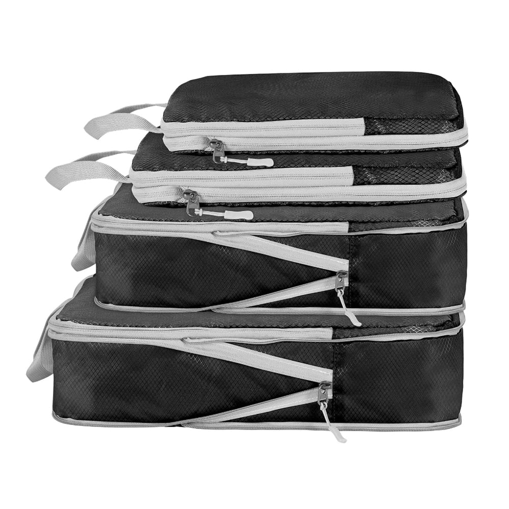 4Pcs Compression Packing Cubes Travel Luggage Storage Bags Organizers Black