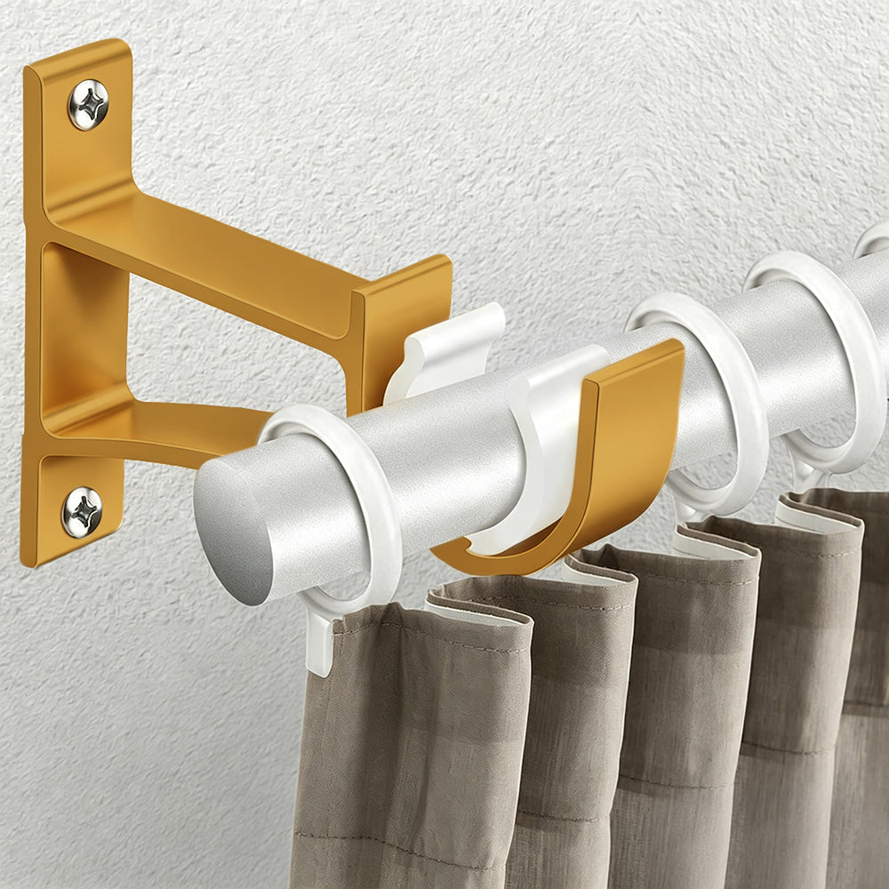 2 Piece Metal Support Curtain Rod Pole - Gold