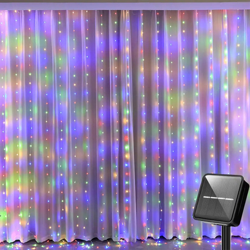 Solar Fairy Curtain Lights ¨C Christmas Hanging String Lights for Window Backdrop Multicolor