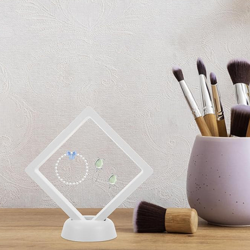 4Pcs Set 3D Floating Frame Display Holder Stands Clear Jewelry Storage Box