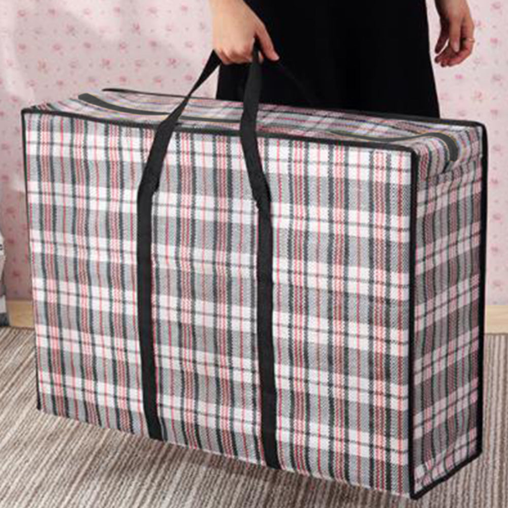 Large Stripe Storage Tote Bag Zipper Moving Bag Packing Supplies for Clothes Blanket Bedding Black