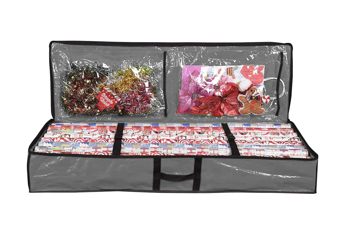 Wrapping Paper Storage Container Gift Wrap Organizer for Ribbon Accessories -Grey