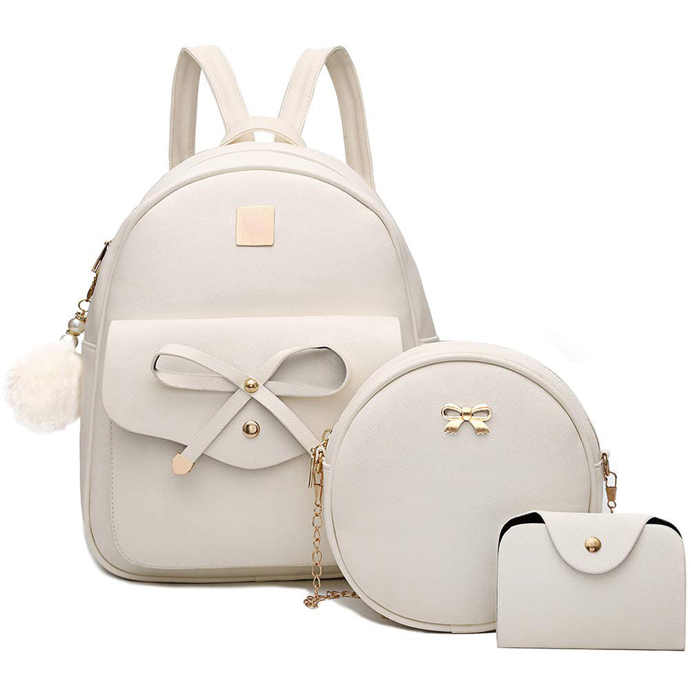3 Pcs Set PU Bags Backpack Purse Sling Bag for Women Beige