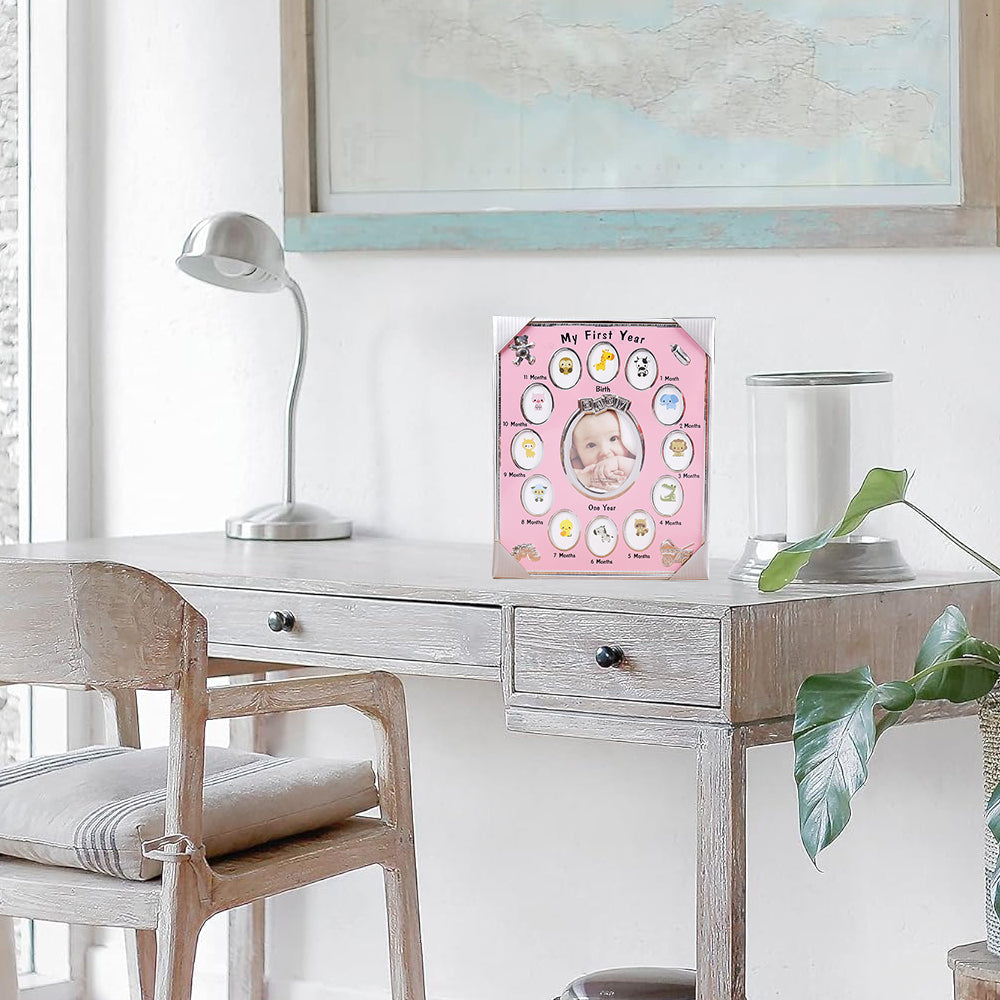 Baby's First Year Picture Photo Frame Newborn Baby Shower Gift Pink