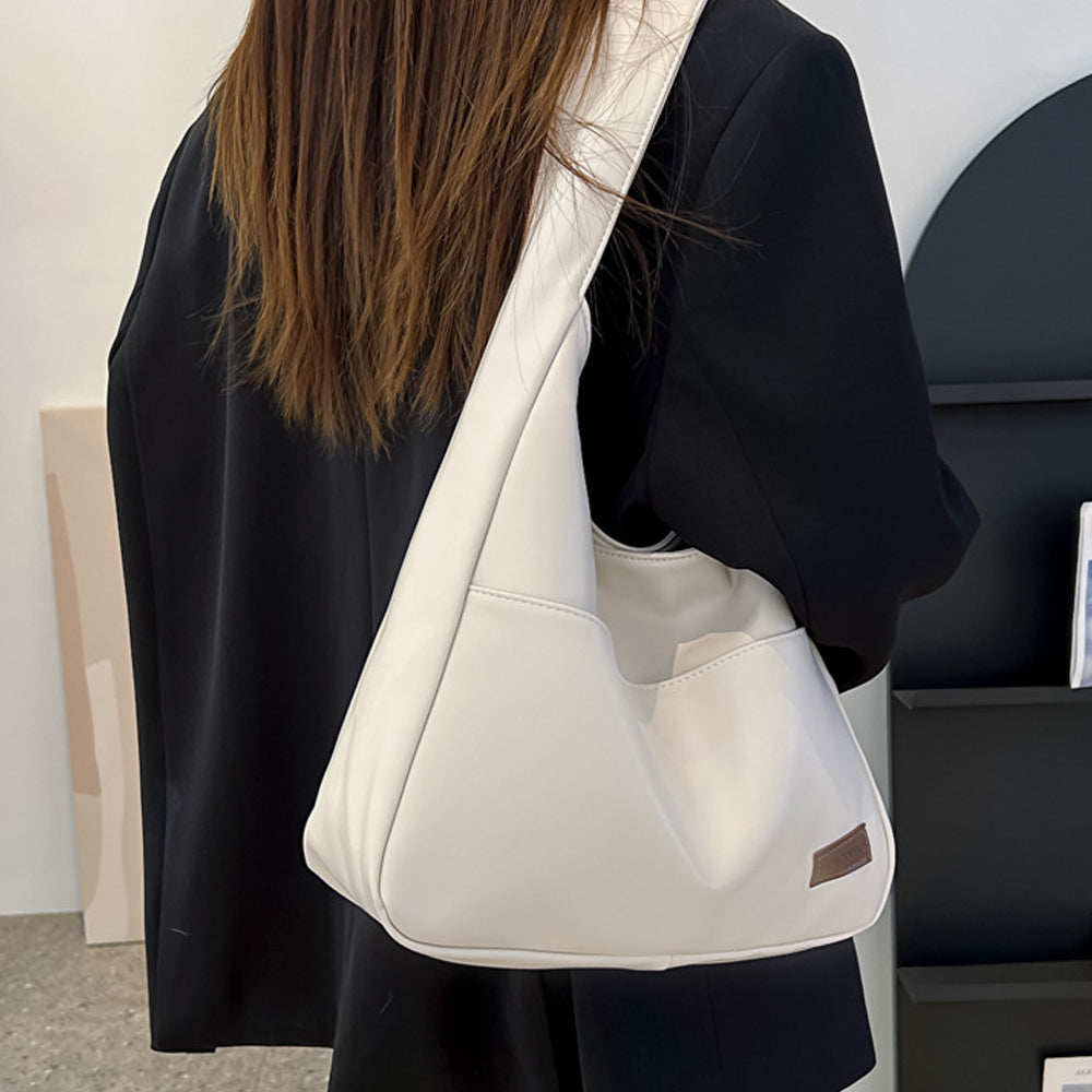 PU Leather Work Shoulder Bag Large Tote Bags for Women Bucket Handbag White