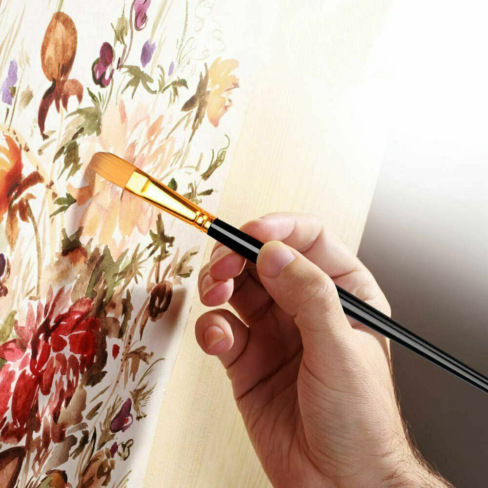 15Pcs Set Artist Paint Brushes with Sponge Brush for Watercolour Oil Painting Black