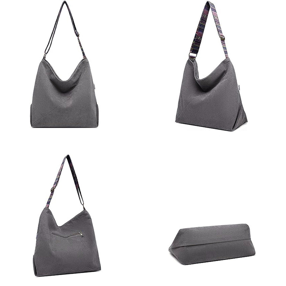 Zipper Tote Bag for Women Shoulder Bags with Adjustable Strap for Work School Shopping Travel Gray