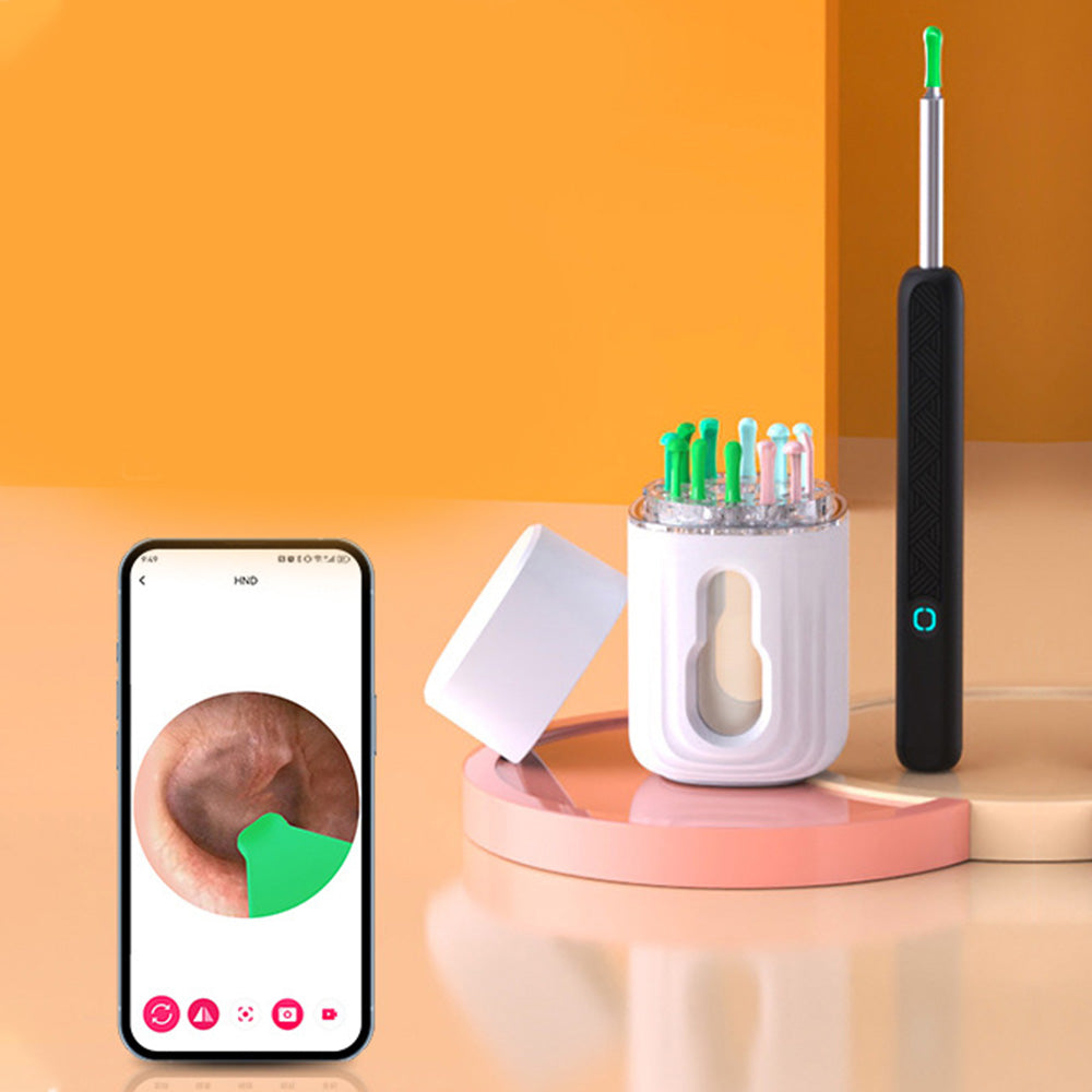 Visual WiFi Ear Wax Remover Wireless Ear Scoop with Camera Ear Cleaning Removal Pick Tool with Base Black