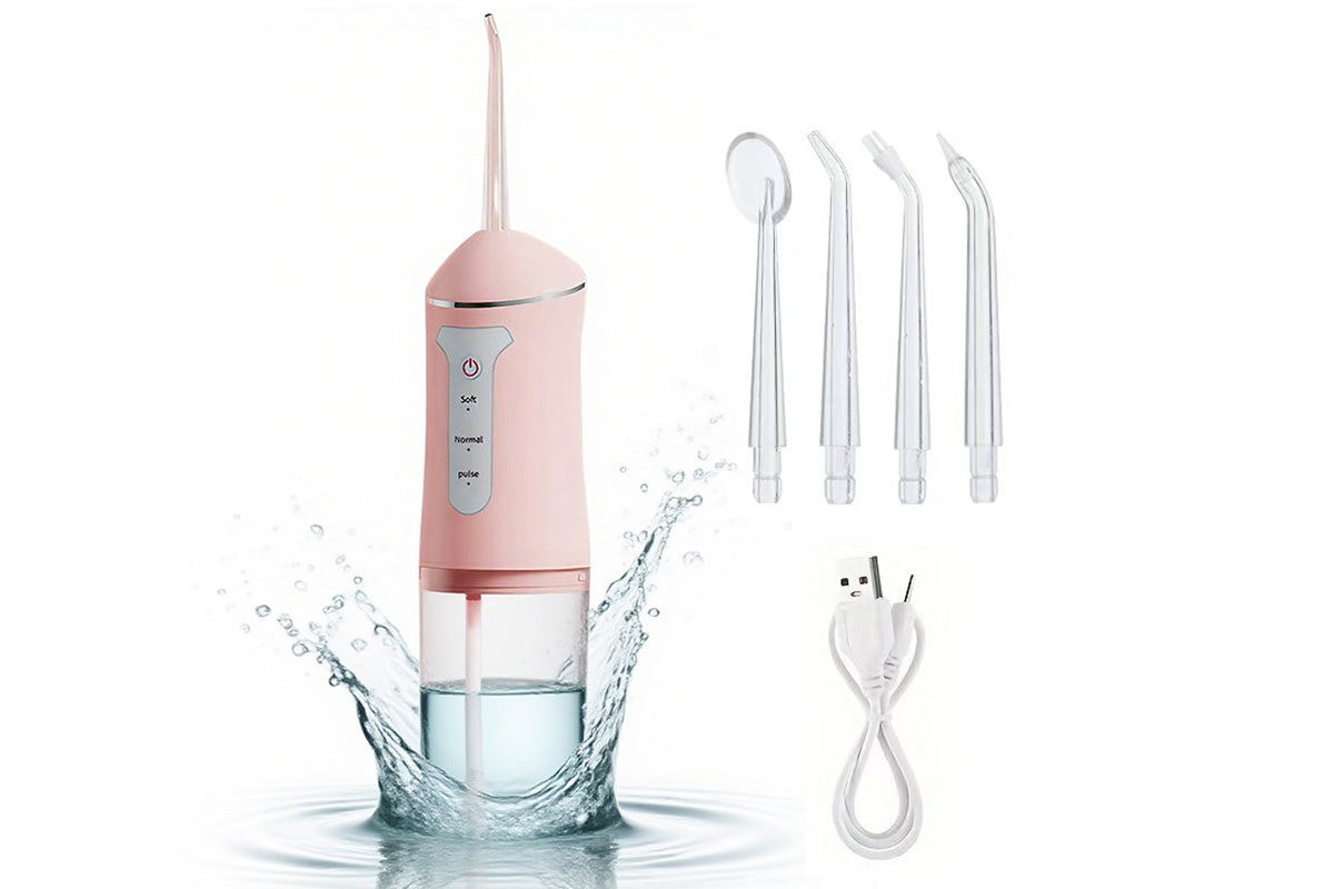 Cordless Electric Water Flosser Teeth Cleaner Floss Irrigator With 4 Jet Tips-Pink