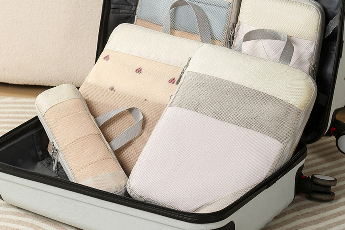 10Pcs Compression Packing Cubes Suitcase Organizer Bag Luggage Storage Packing Cubes for Travel or Home Storage-Beige